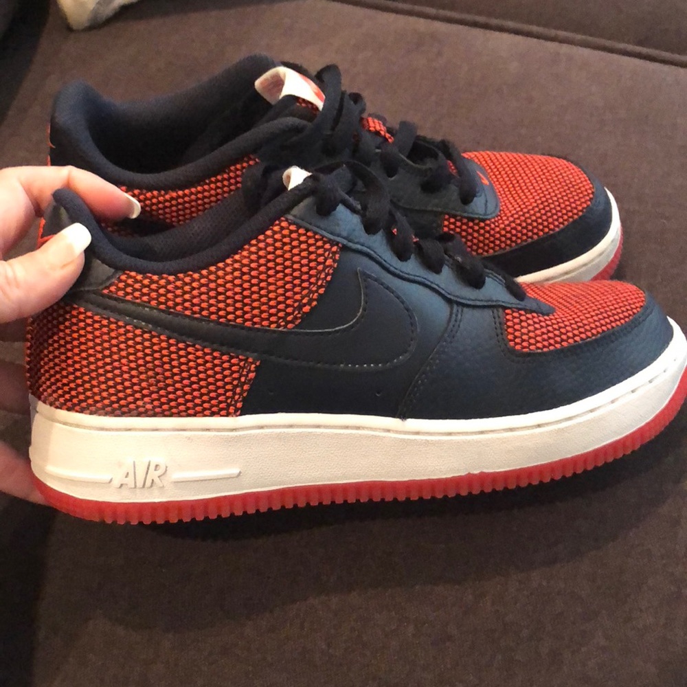 Size 6y Air Force 1 navy/orange shoes